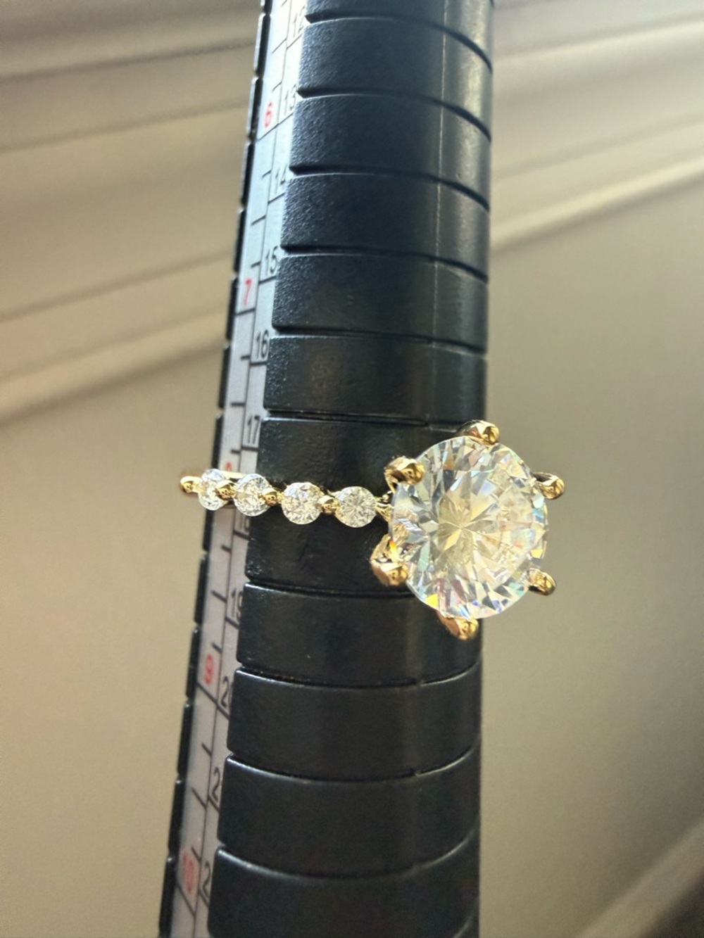 NEW! 18k Gold Plated Round-Cut Solitaire Engagement Ring with Accent Diamonds - Picture 9 of 14
